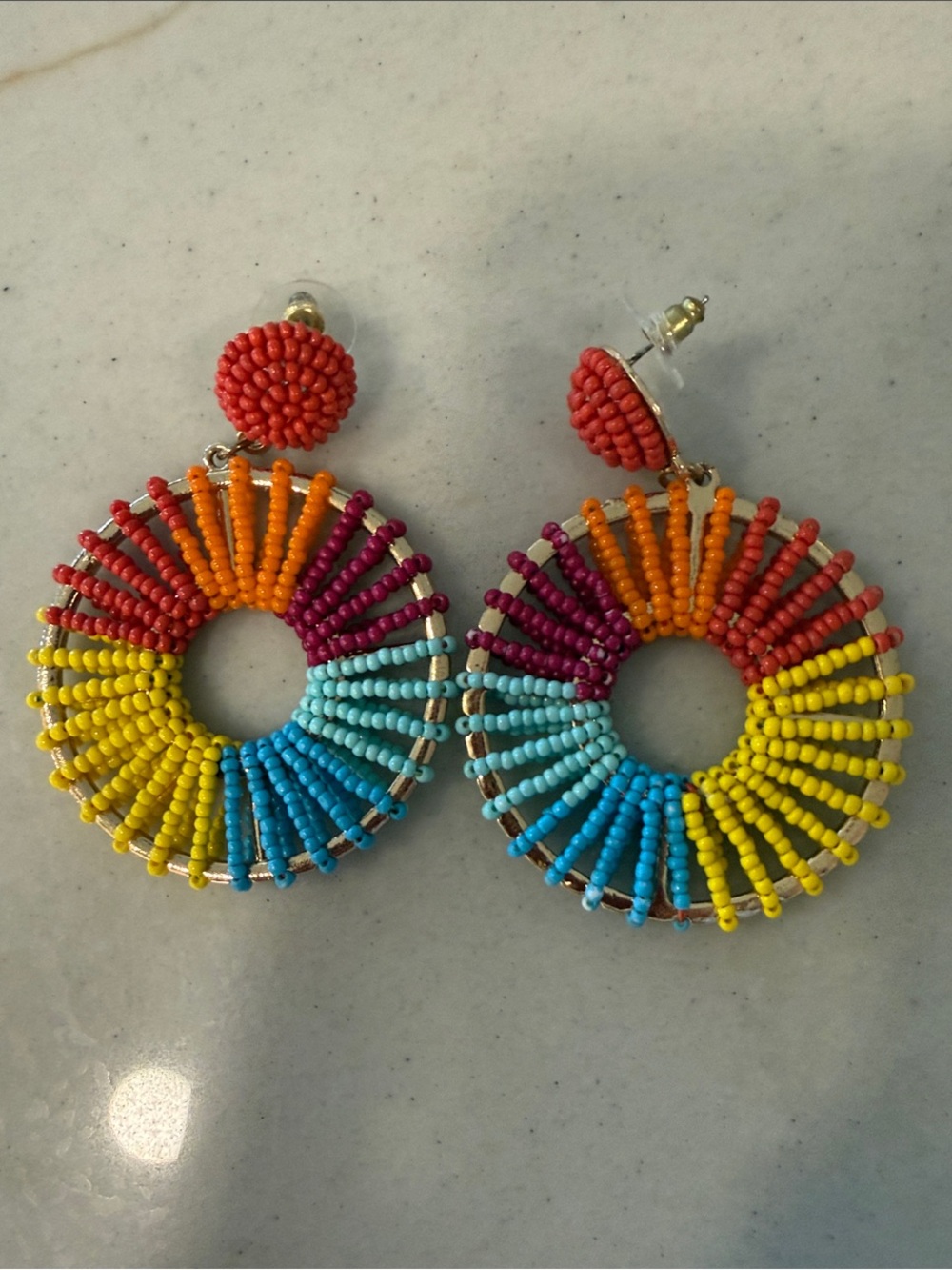 Colorful Beaded Hoop Drop Earrings - Multicolor